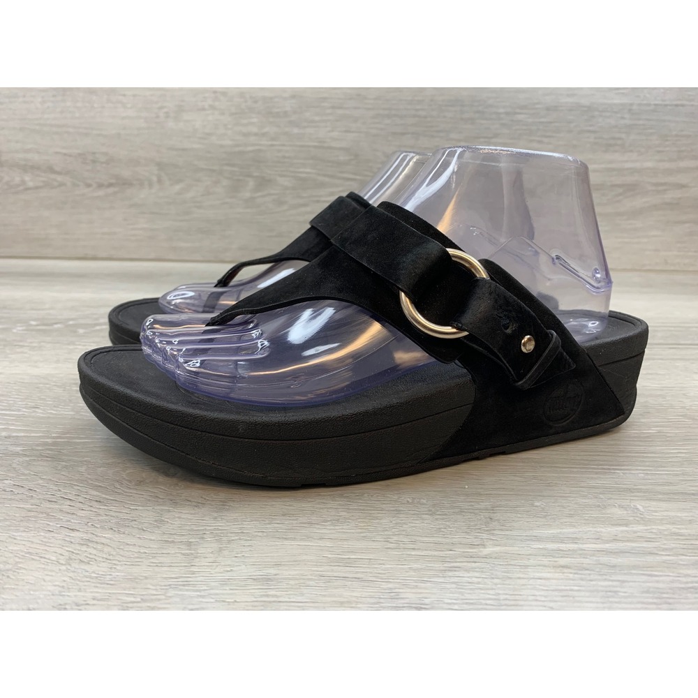 FitFlop Women's Flare Suede Thong Sandals Black 8 Casual Comfort Shoes - Picture 3 of 10